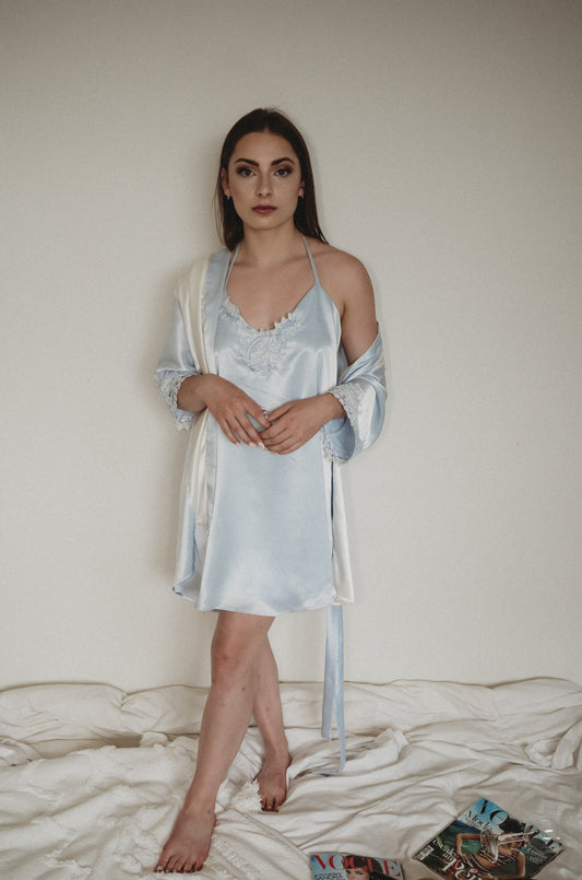 Charmeuse two-toned ice blue robe